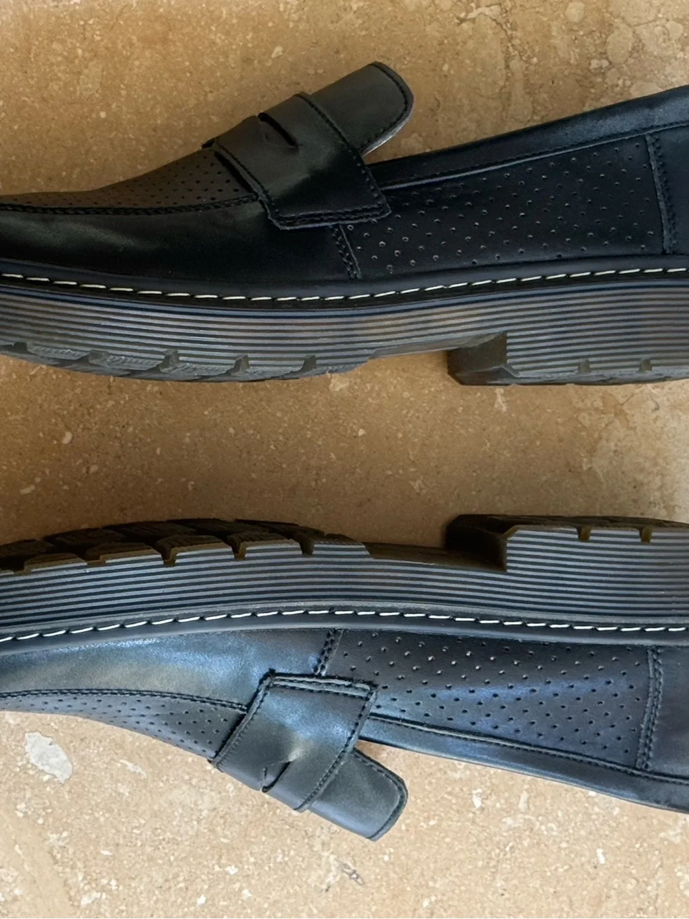 Unisex Black Perforated Leather Penny Loafers - Classic Slip-Ons